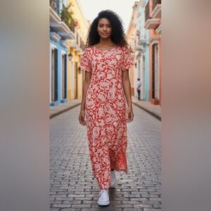 Lilly Pulitzer Coral and White Floral Maxi Dress
